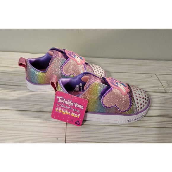 Skechers NWT Girls Rainbow Unicorn Twinkle Toes Light-up Sneakers Size 7 - Picture 2 of 6